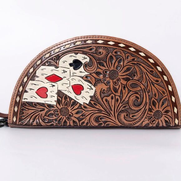 American Darling Leather Wristlet – Tooled Floral & Playing Card Ace Motif - Picture 5 of 5